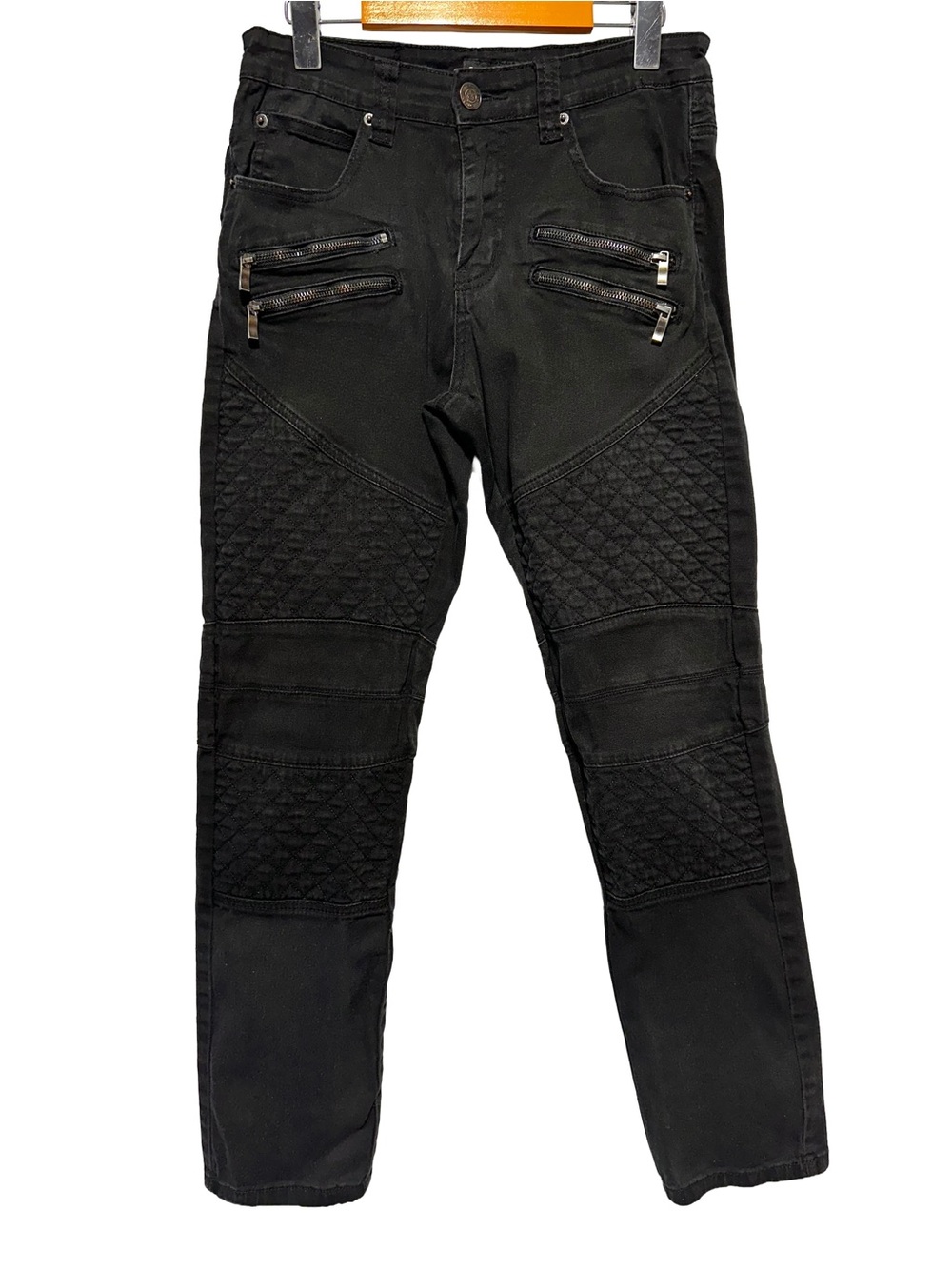 Victorious Black Moto Biker Skinny Jeans Quilted Zip Punk Goth Streetwear 29